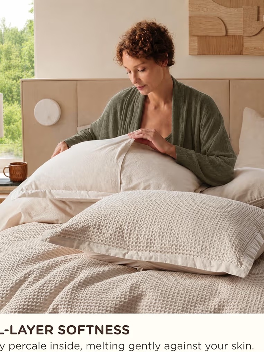 Bedsure 100% Cotton Waffle Weave Duvet Cover Queen Beige 3Pc NWT 90x90